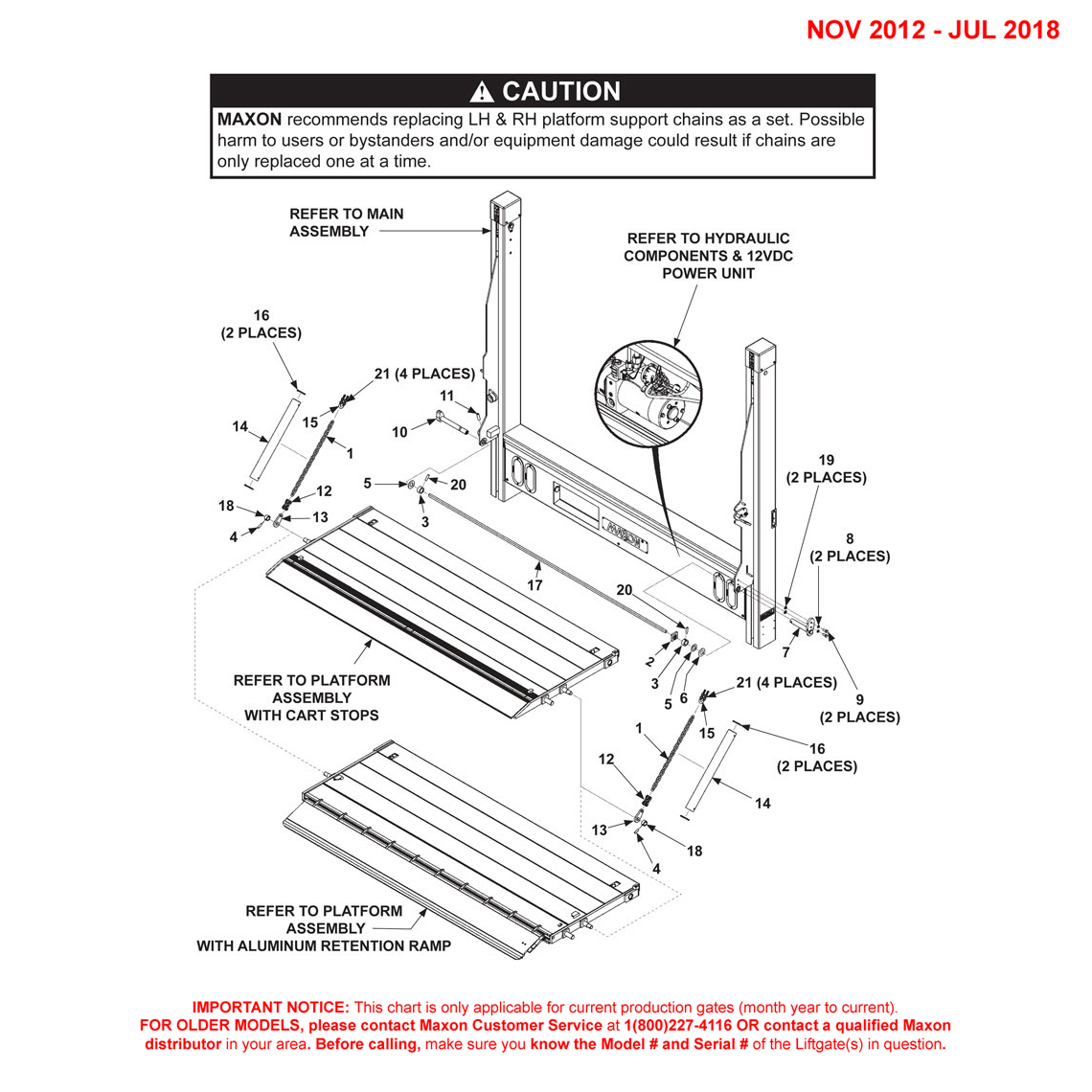 Maxon DMD (Nov 2012 - Jul 2018) Single Torsion Bar 1-Piece Platform Final Assembly With Cartstop OR Aluminum Retention Ramp Diagram