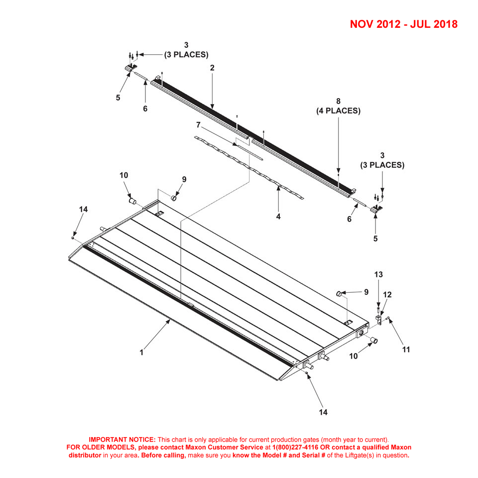Maxon DMD (Nov 2012 - Jul 2018) Aluminum Platform 1-Piece/Single Cartstop Diagram (1 OF 2)