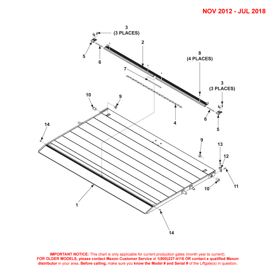 Maxon DMD (Nov 2012 - Jul 2018) Aluminum Platform 1-Piece/Single Cartstop Diagram (2 OF 2)