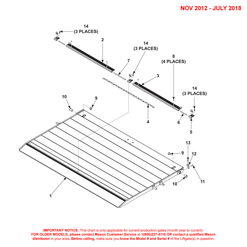 Maxon DMD (Nov 2012 - Jul 2018) Aluminum Platform 1-Piece/Dual Cartstop Diagram (2 OF 2)