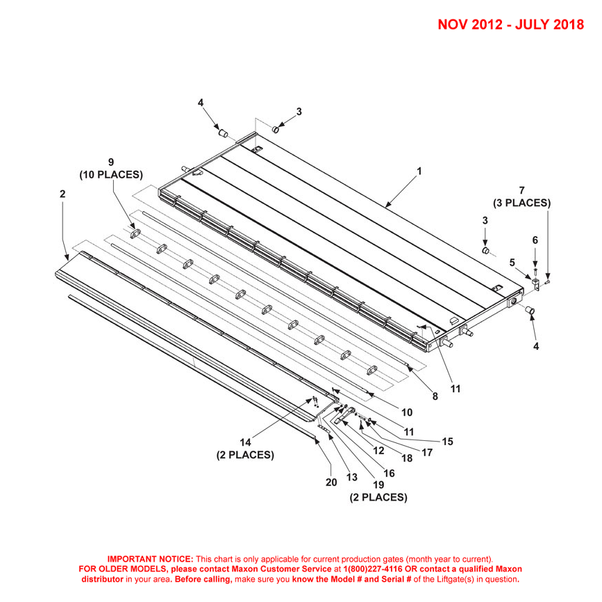 Maxon DMD (Nov 2012 - Jul 2018) Aluminum Platform 1-Piece With Aluminum Retention Ramp Diagram (1 OF 2)