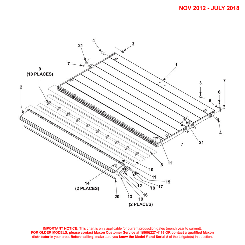 Maxon DMD (Nov 2012 - Jul 2018) Aluminum Platform 1-Piece With Aluminum Retention Ramp Diagram (2 OF 2)