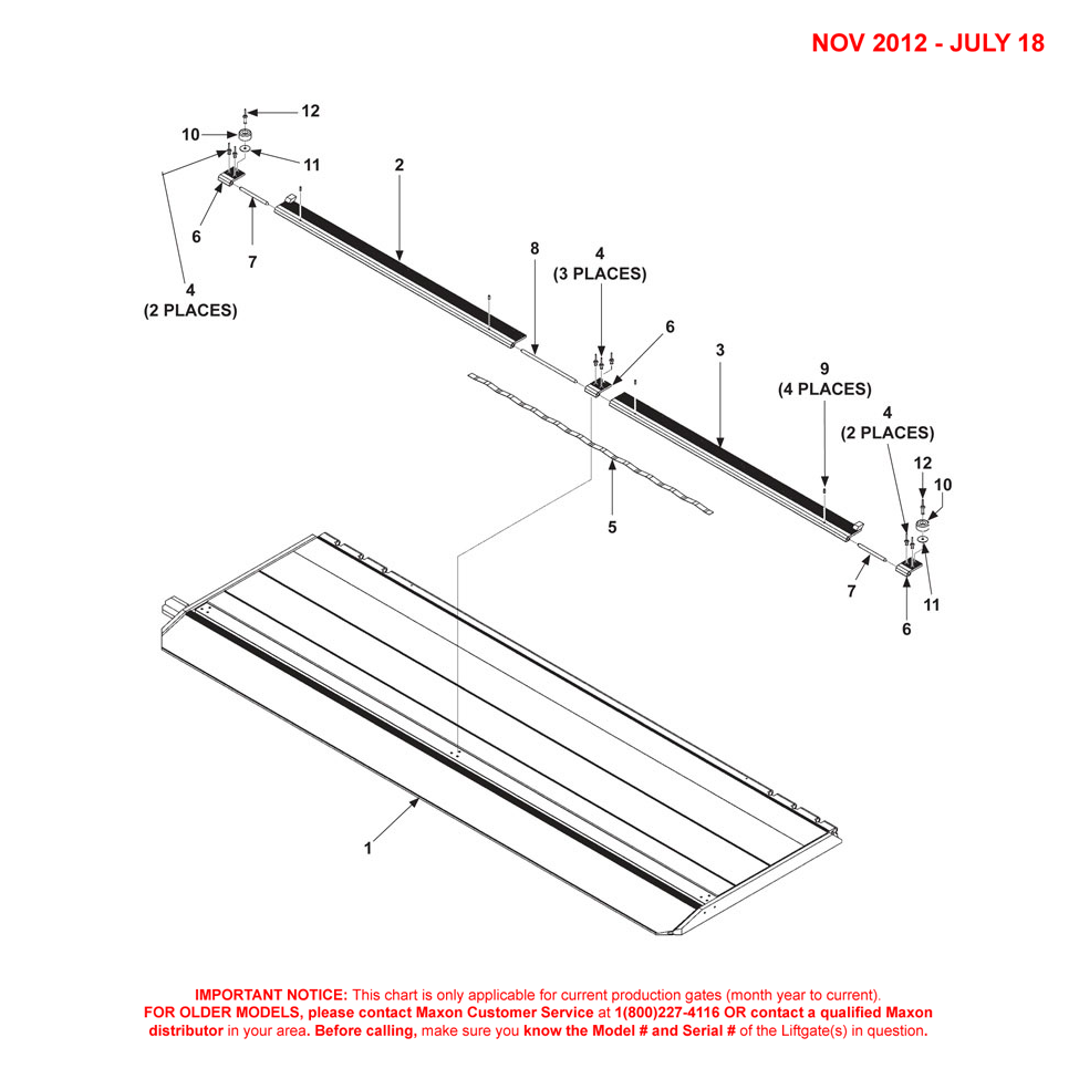 Maxon DMD (Nov 2012 - Jul 2018) Platform And Flipover Assembly With Dual Cartstop Diagram