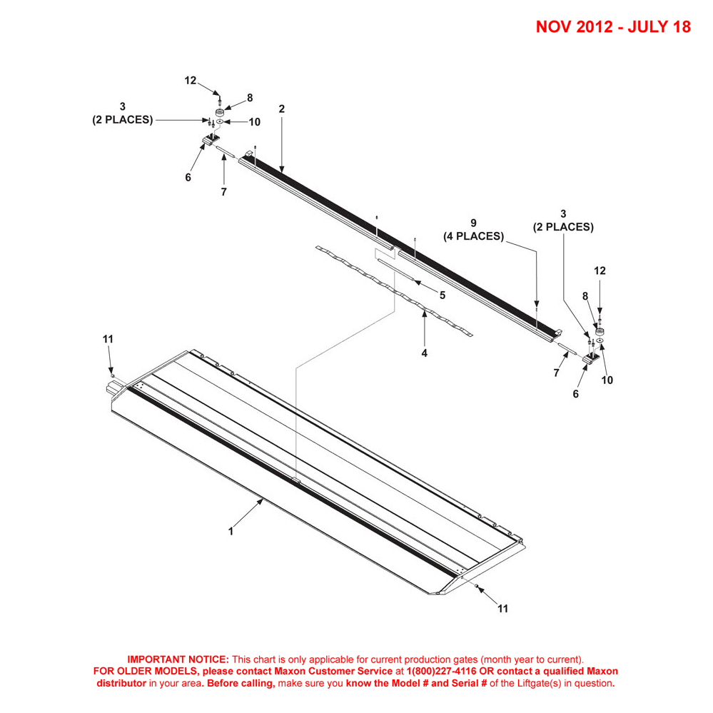 Maxon DMD (Nov 2012 - Jul 2018) Platform And Flipover Assembly With Single Cartstop Diagram