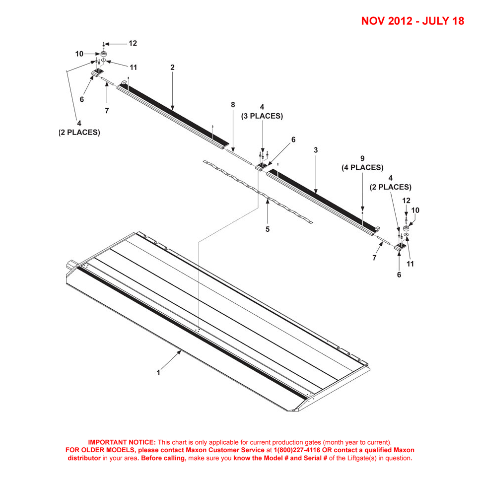 Maxon DMD (Nov 2012 - Jul 2018) Platform And Flipover Assembly With Dual Cartstop And Torsion Bar Diagram