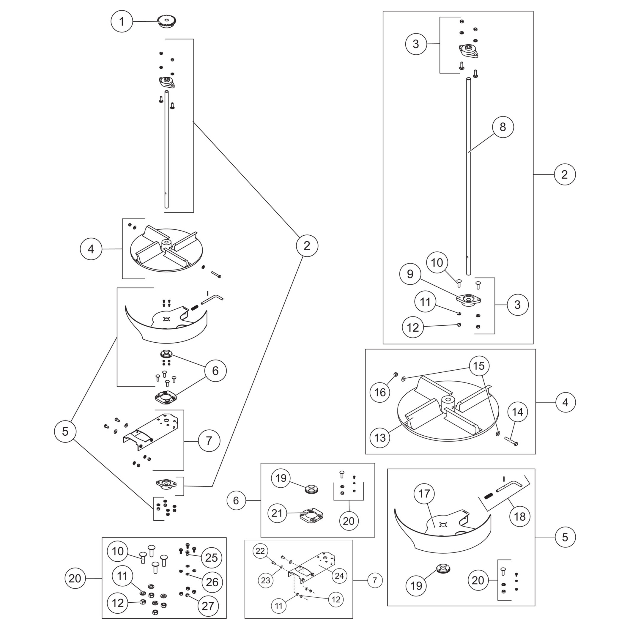 FISHER Gas Motor Steel-Caster (1.5 - 6.0 Cu Yd) Spinner Shaft, Spinner And Shutter Assemblies Diagram