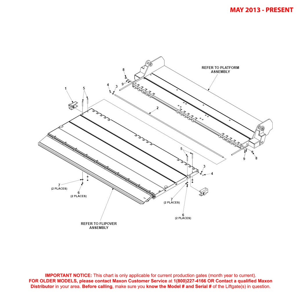 Maxon GPSLR (May 2013 - Present) Platform And Flipover Assembly With Single OR Dual Retention Ramps Diagram