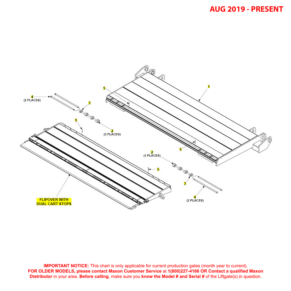 Maxon GPT (Aug 2019 - Present) Platform And Flipover Assembly With Dual Cart Stops Diagram