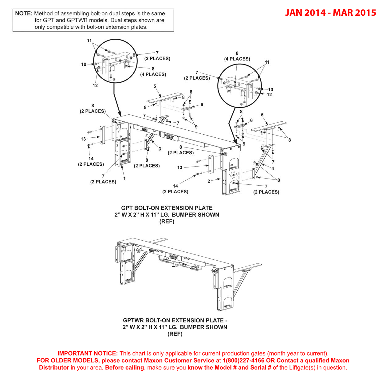 Maxon GPT And GPTWR (Jan 2014 - Mar 2015) Dual Steps With Oval Lights And Bumpers Diagram (1 OF 2)