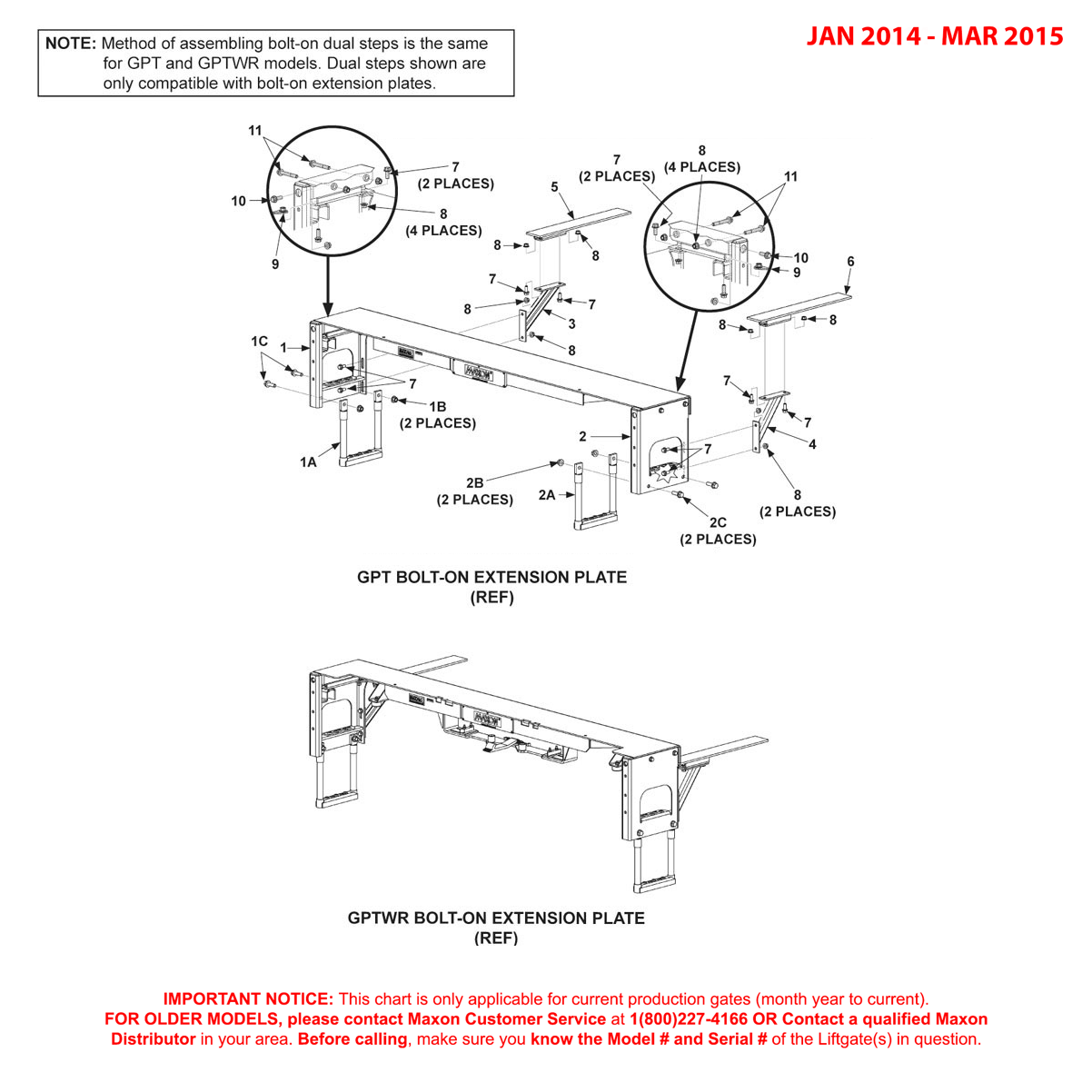 Maxon GPT And GPTWR (Jan 2014 - Mar 2015) Step Kit With Lower Flexible Step And NO Bumpers Diagram