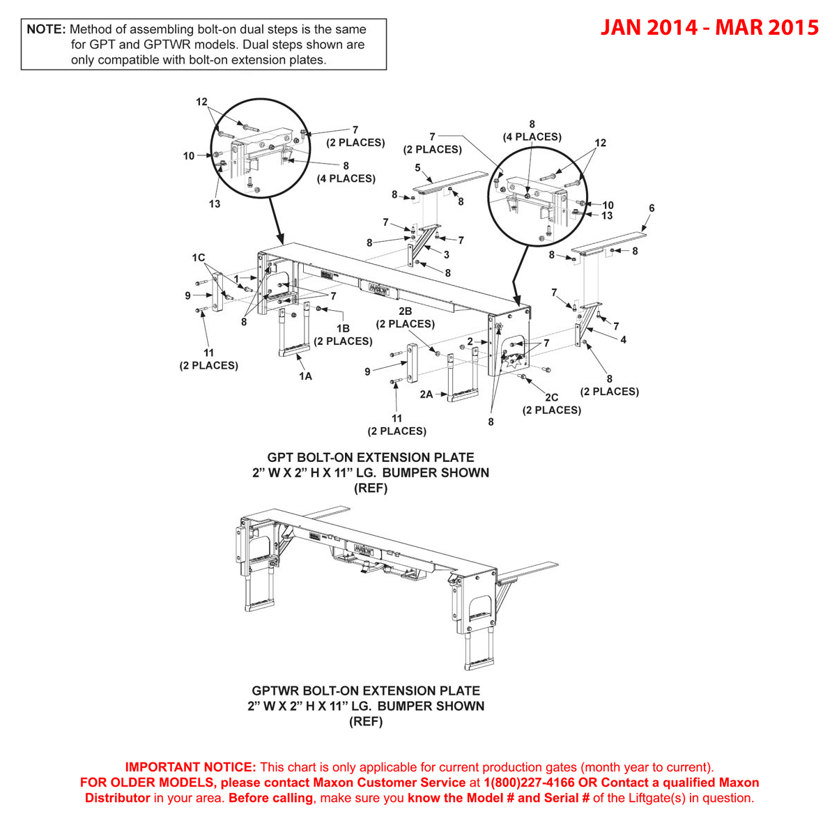 Maxon GPT And GPTWR (Jan 2014 - Mar 2015) Curb Side Step Kit With Lower Flexible Step And Bumpers Diagrams (1 OF 2)