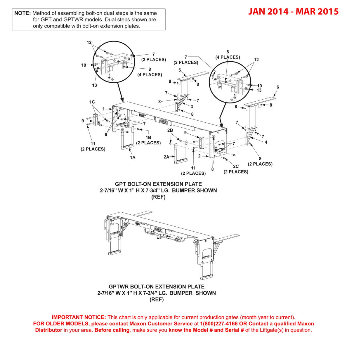 Maxon GPT And GPTWR (Jan 2014 - Mar 2015) Curb Side Step Kit With Lower Flexible Step And Bumpers Diagrams (2 OF 2)
