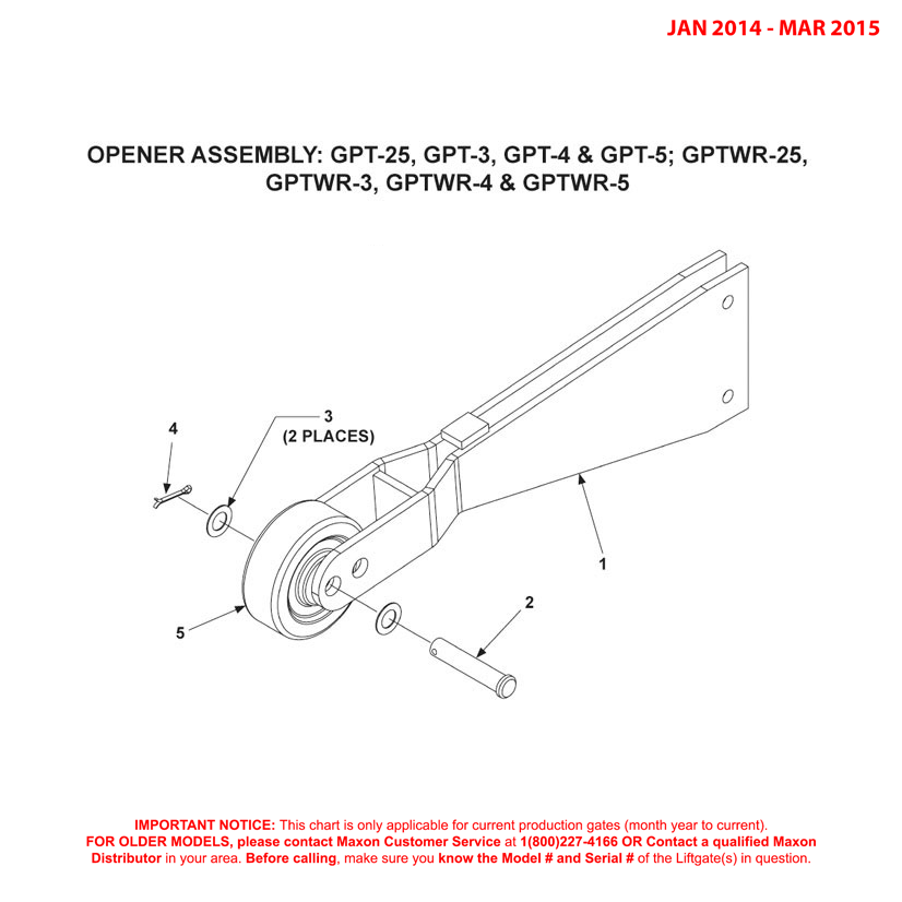 Maxon GPT (Jan 2014 - Mar 2015) Opener Assembly Diagram