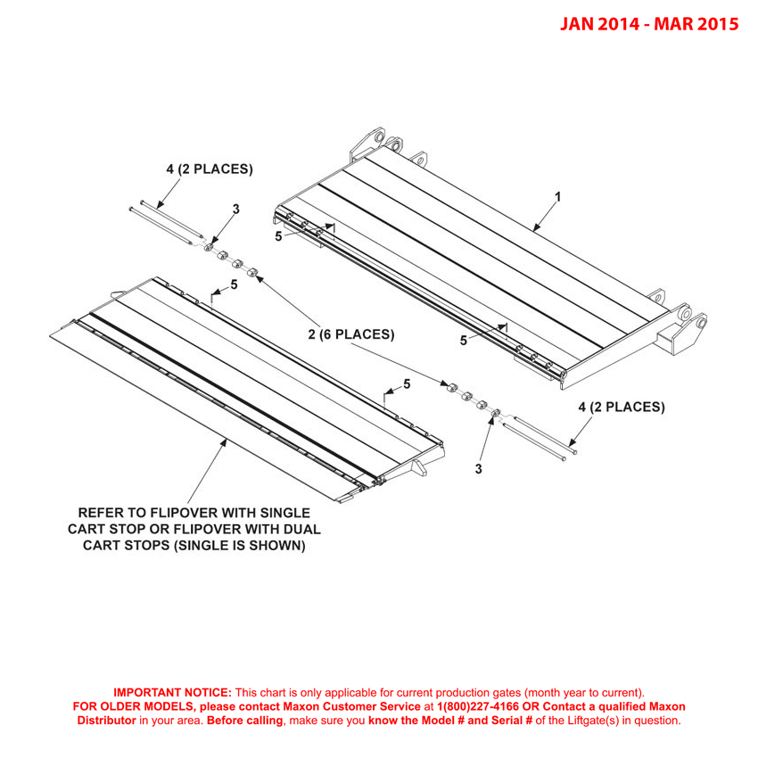 Maxon GPT (Jan 2014 - Mar 2015) Platform And Flipover Assembly With Cart Stop Diagram