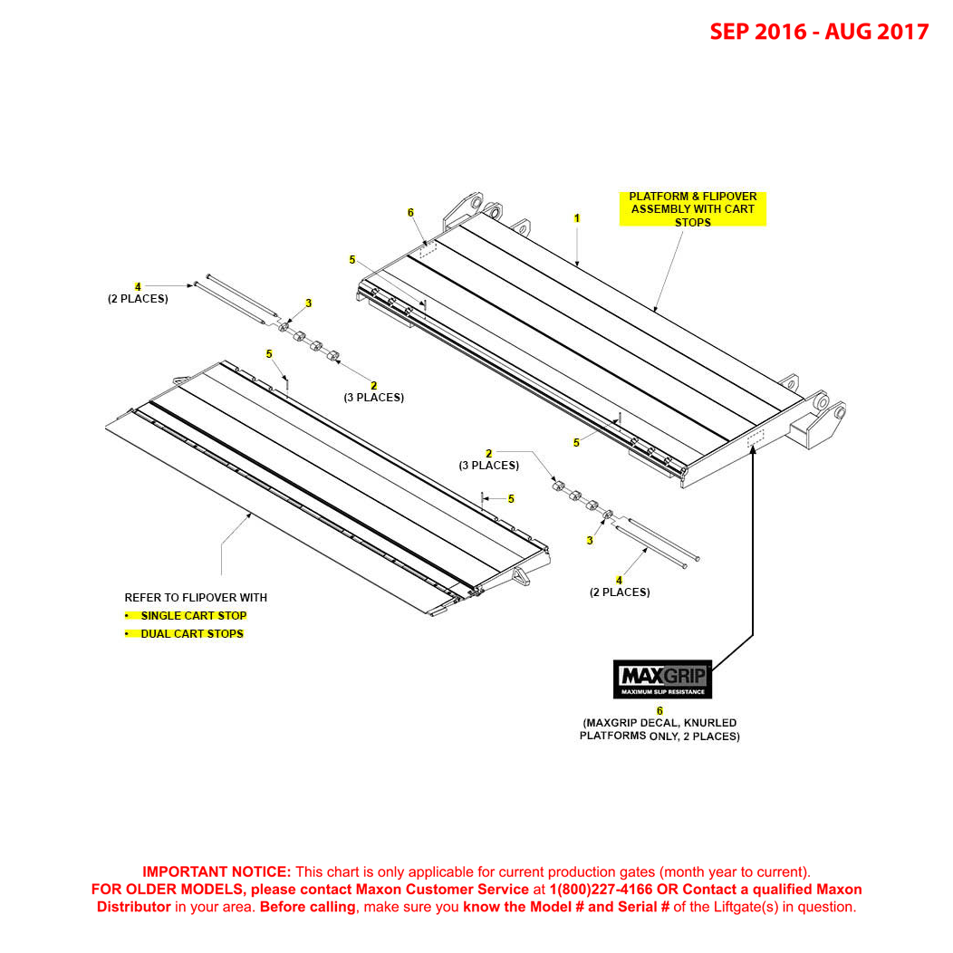 Maxon GPT (Sep 2016 - Aug 2017) Platform Flipover Assembly With Cart Stops Diagram