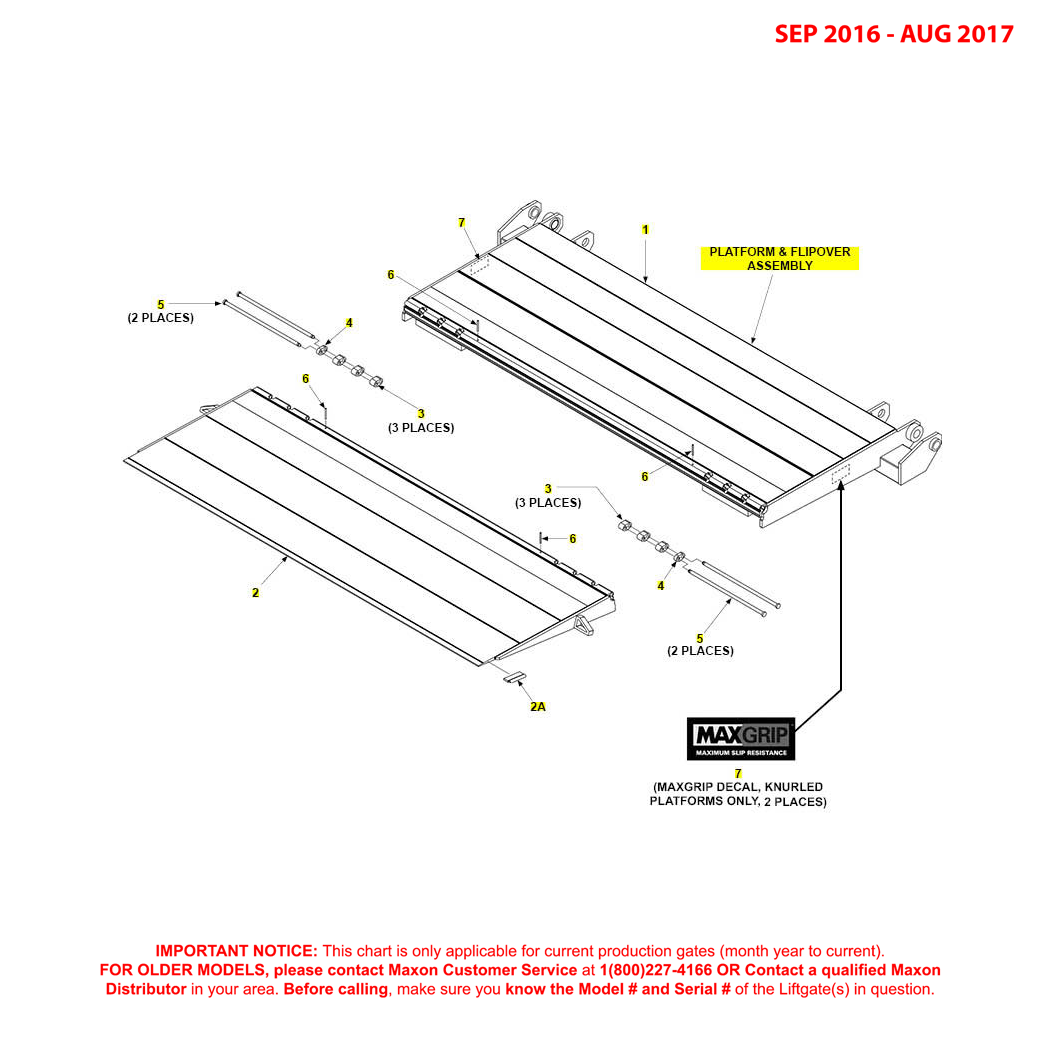 Maxon GPT (Sep 2016 - Aug 2017) Platform And Flipover Assembly Diagram