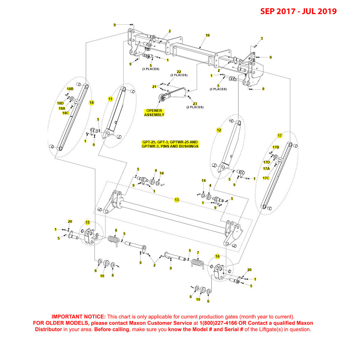 Maxon GPT-25/3 And GPTWR-25/3 (Sep 2017 - Jul 19) Main Assembly Diagram