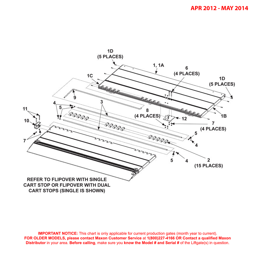 Maxon GPTLR (Apr 2012 - May 2014) Aluminum Platform And Flipover Assembly With Cart Stops Diagram