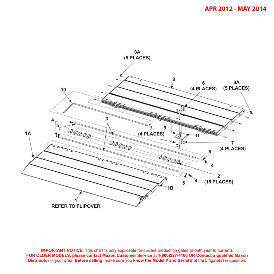 Maxon GPTLR (Apr 2012 - May 2014) Aluminum Platform And Flipover Assembly Diagram