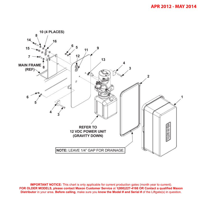 Maxon GPTLR (Apr 2012 - May 2014) Gravity Down Pump Cover And Mounting Plate Assembly Diagram