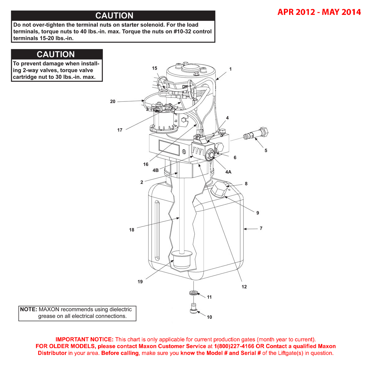 Maxon GPTLR (Apr 2012 - May 2014) Gravity Down 12VDC Power Unit Diagram