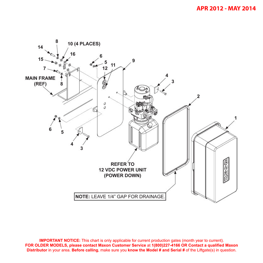 Maxon GPTLR (Apr 2012 - May 2014) Power Down Pump Cover And Mounting Plate Assembly Diagram
