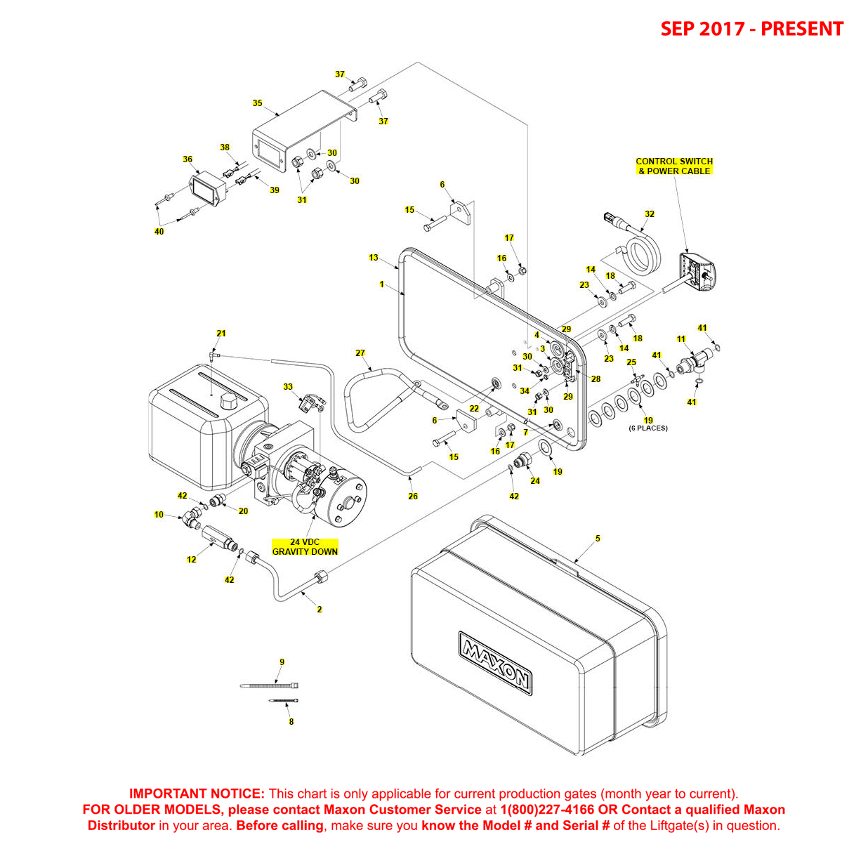 Maxon GPTLR (Sep 2017 - Present) Gravity Down 24VDC Pump Assembly Diagram