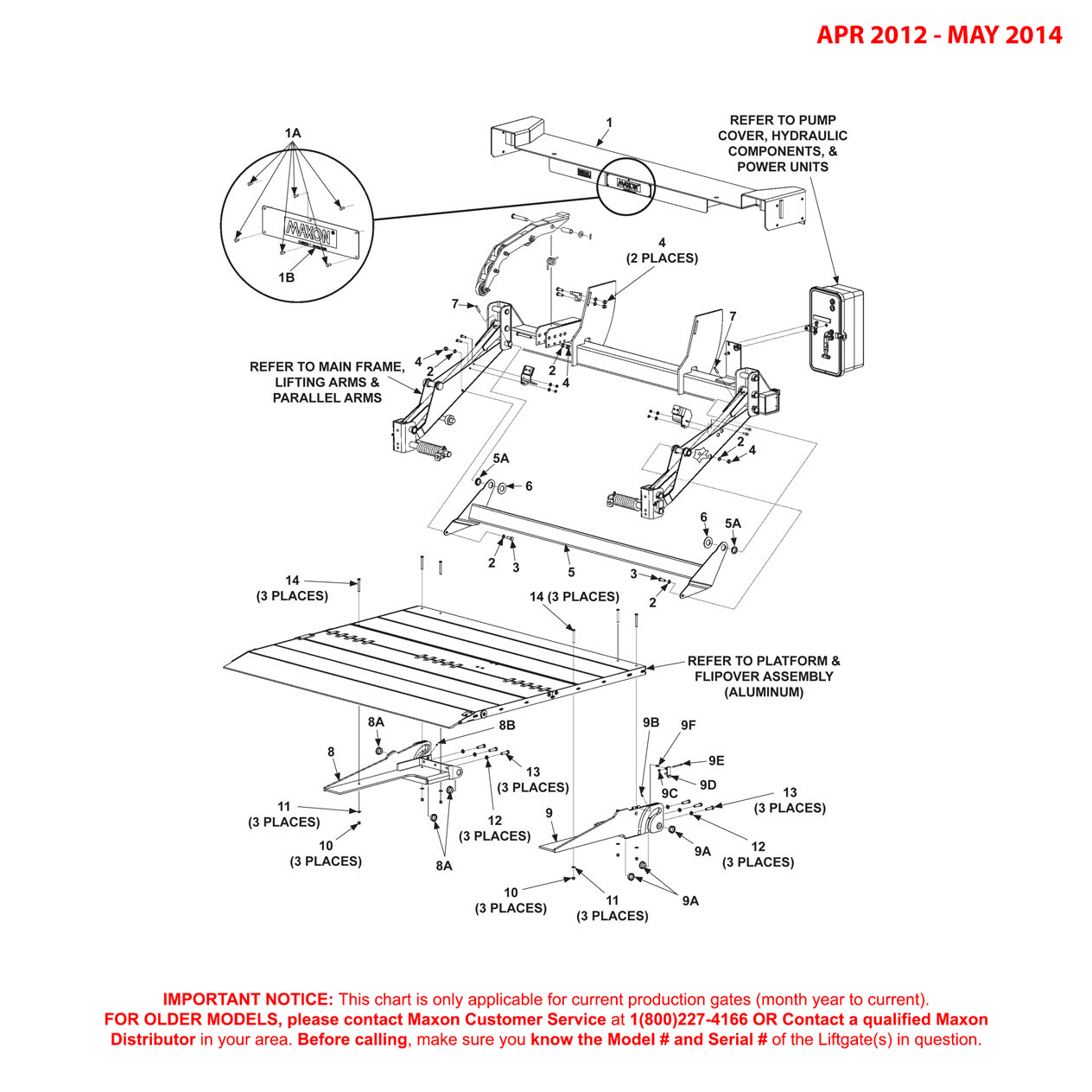 Maxon GPTLR-25 And GPTLR-33 (Apr 2012 - May 2014) Aluminum Platform Main Assembly Diagram (1 OF 2)