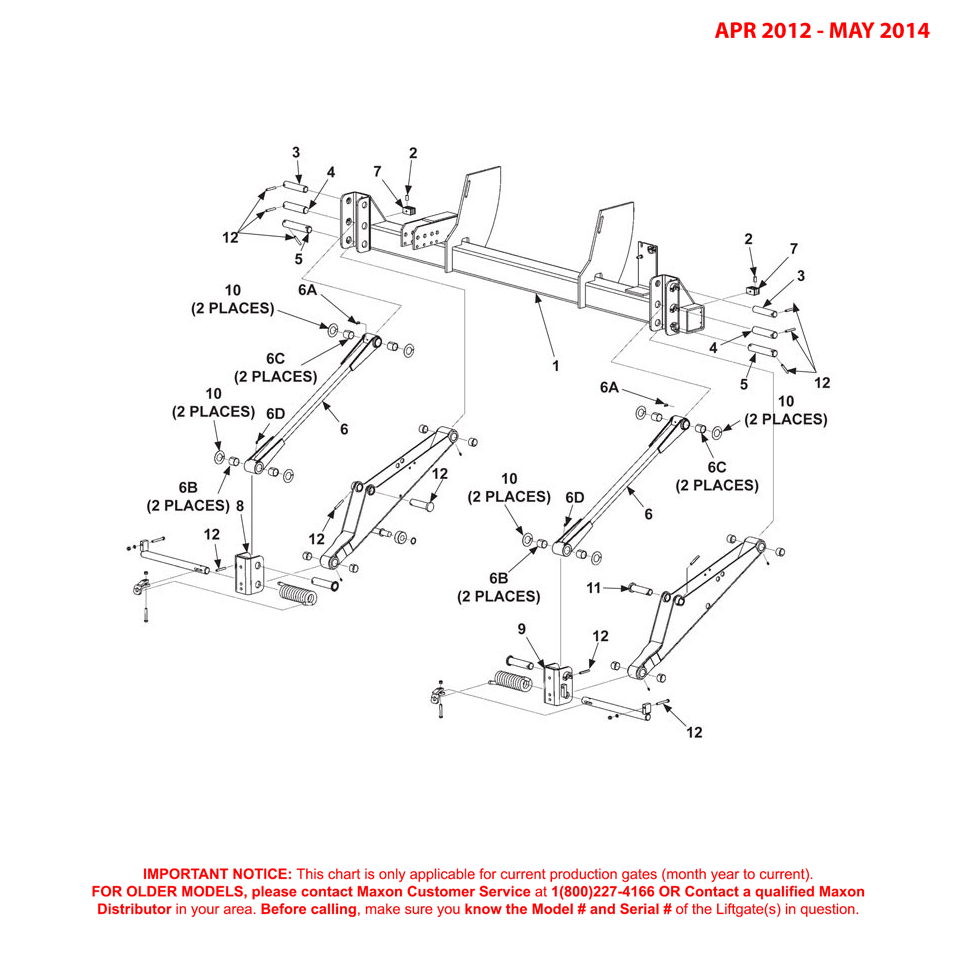 Maxon GPTLR-25 And GPTLR-33 (Apr 2012 - May 2014) Main Frame Lifting Arms And Parallel Arms Diagram (1 OF 2)