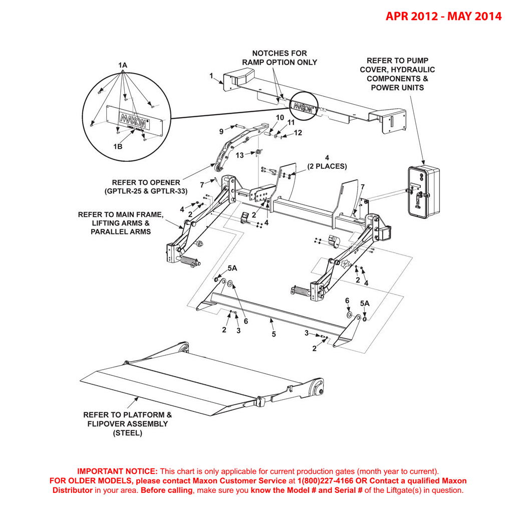 Maxon GPTLR-25 And GPTLR-33 (Apr 2012 - May 2014) Steel Platform Main Assembly With Ramp Option (1 OF 2)