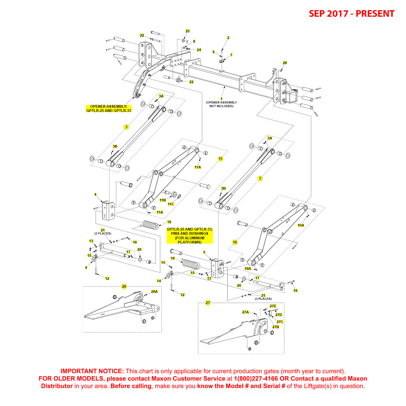 Maxon GPTLR-25 And GPTLR-33 (Sep 2017 - Present) Main Assembly For Aluminum Platforms Diagram