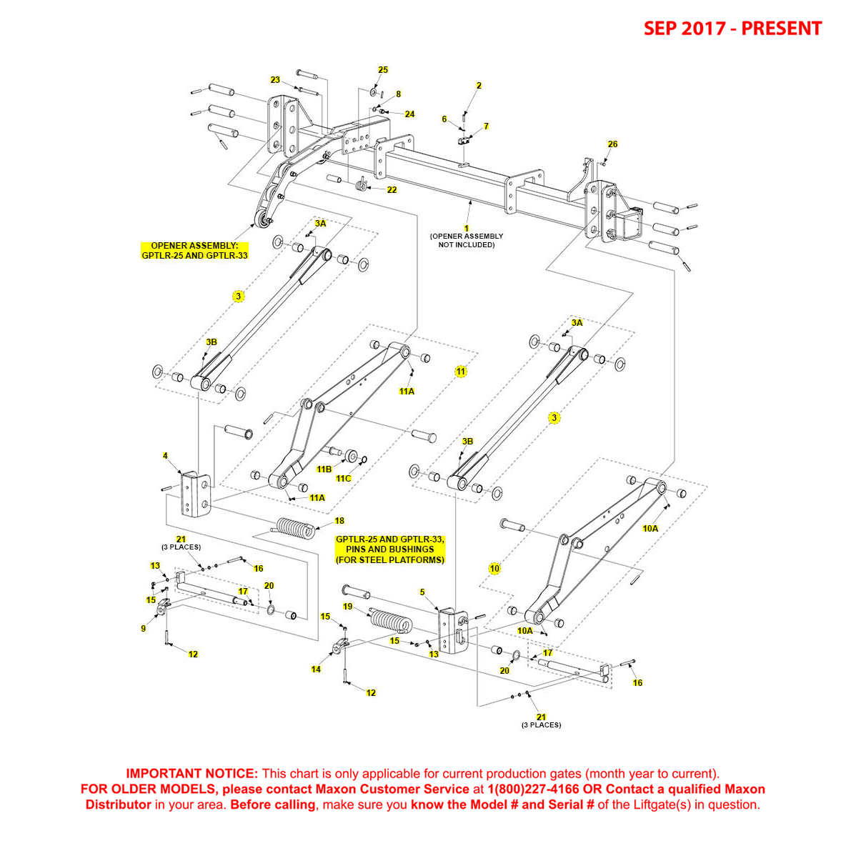 Maxon GPTLR-25 And GPTLR-33 (Sep 2017 - Present) Main Assembly For Steel Platforms Diagram