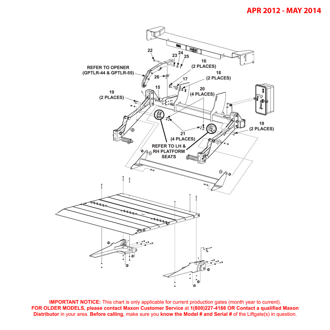 Maxon GPTLR-44 To GPTLR-55 (Apr 2012 - May 2014) Aluminum Platform Main Assembly Diagram (2 OF 2)