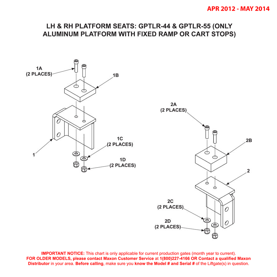 Maxon GPTLR-44 To GPTLR-55 (Apr 2012 - May 2014) Left And Right Platform Seats Diagram (1 OF 2)