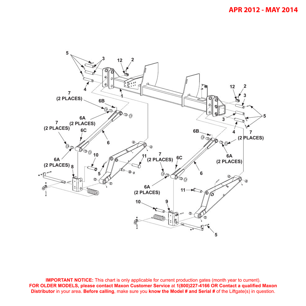 Maxon GPTLR-44 To GPTLR-55 (Apr 2012 - May 2014) Main Frame Lifting Arms And Parallel Arms Diagram (1 OF 2)