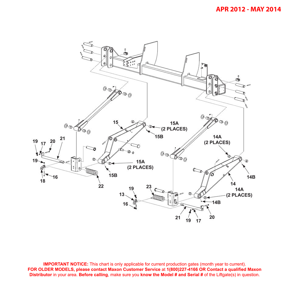Maxon GPTLR-44 To GPTLR-55 (Apr 2012 - May 2014) Main Frame Lifting Arms And Parallel Arms Diagram (2 OF 2)