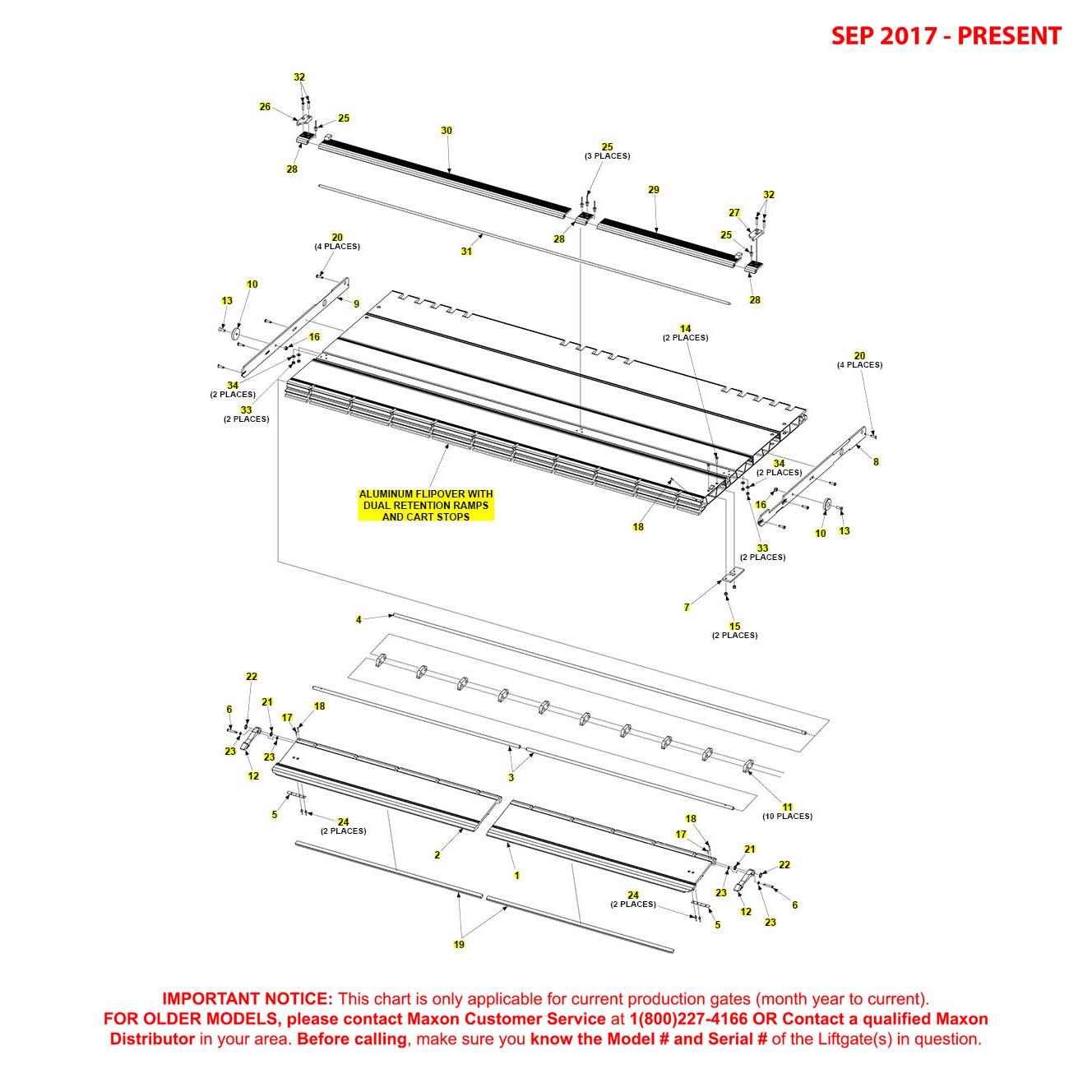 Maxon GPTLR-44 And GPTLR-55 (Sep 2017 - Present) Aluminum Flipover With Dual Retention Ramps And Cart Stops