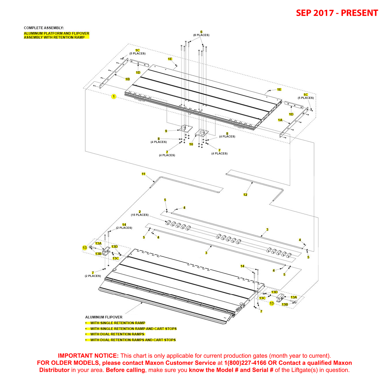 Maxon GPTLR-44 And GPTLR-55 (Sep 2017 - Present) Aluminum Platform And Flipover Assembly With Retention Ramp