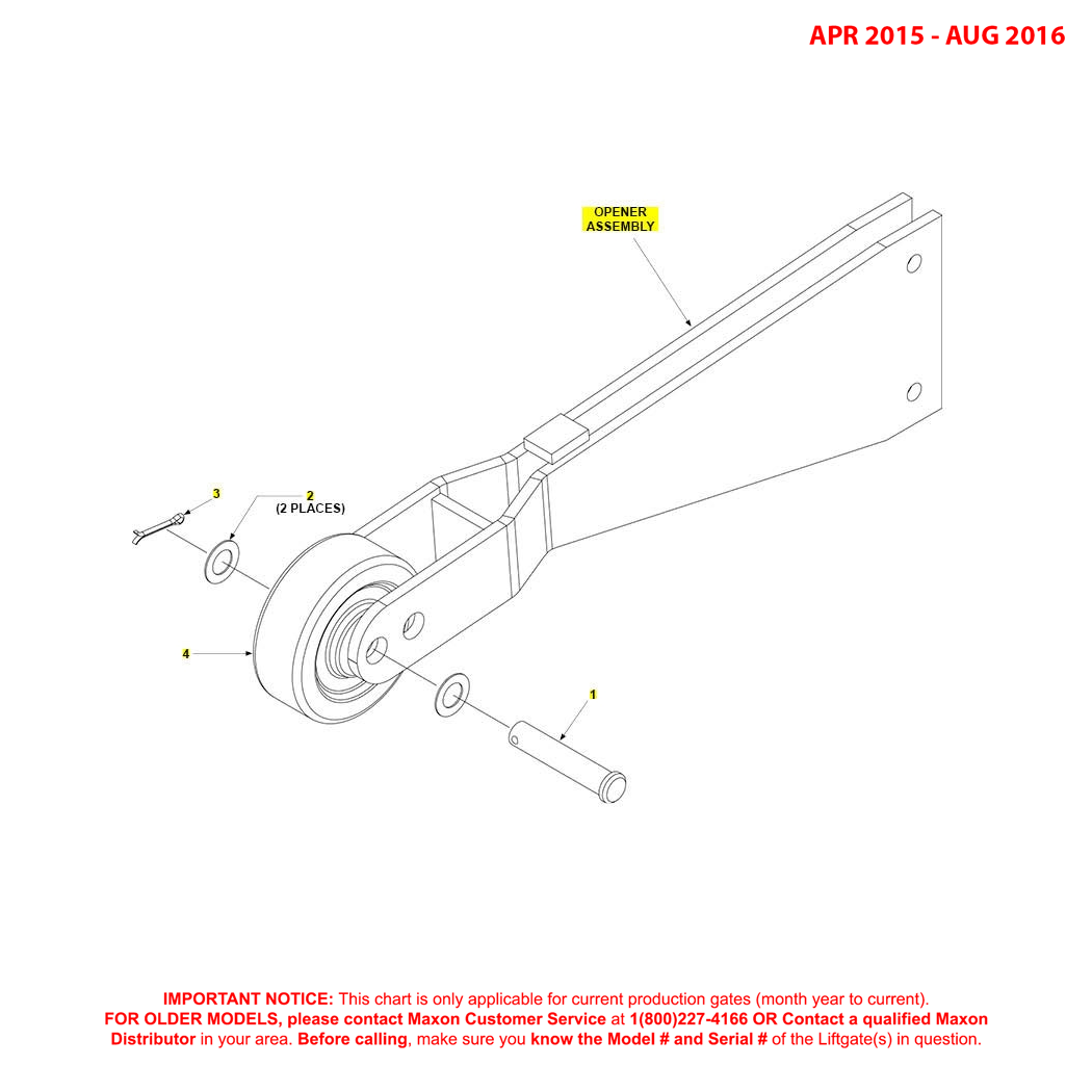 Maxon GPTWR (Apr 2015 - Aug 2016) Opener Assembly Diagram