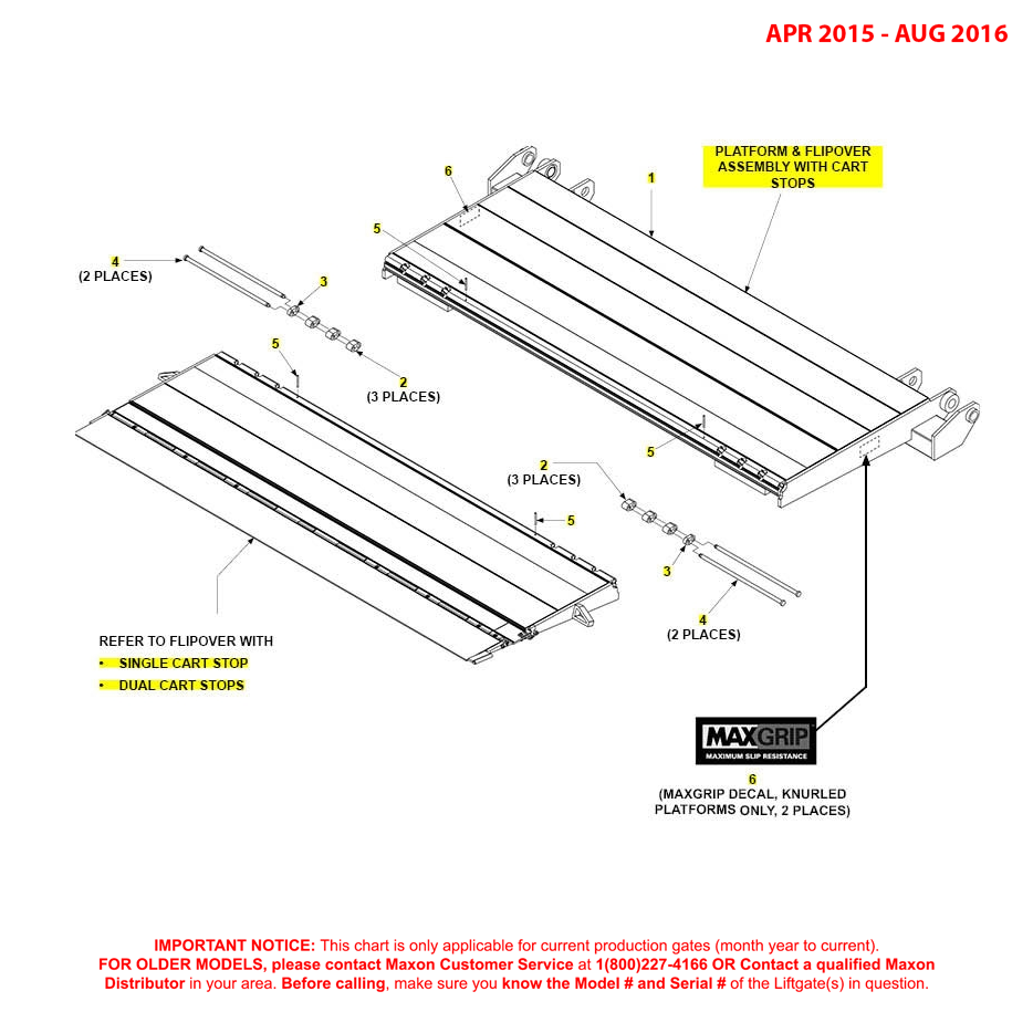 Maxon GPTWR (Apr 2015 - Aug 2016) Platform And Flipover Assembly With Cart Stops