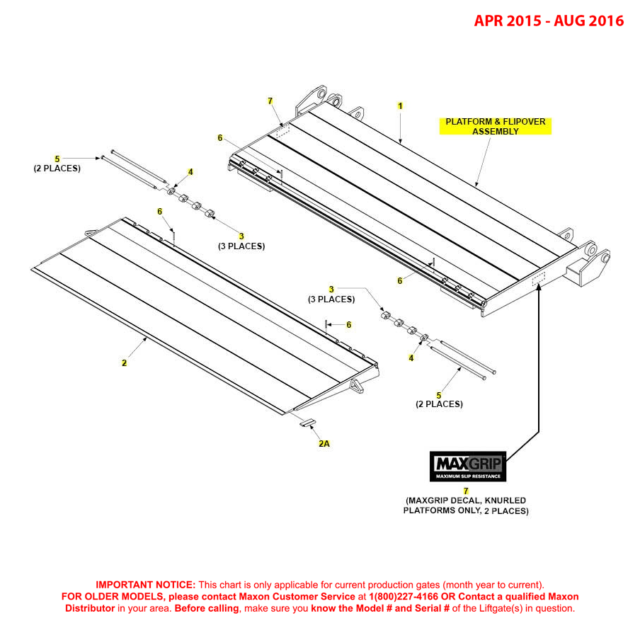Maxon GPTWR (Apr 2015 - Aug 2016) Platform And Flipover Assembly Diagram