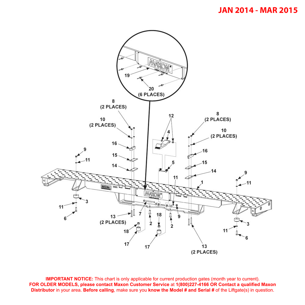 Maxon GPTWR (Jan 2014 - Mar 2015) Bolt-On Extension Plate Assembly Diagram