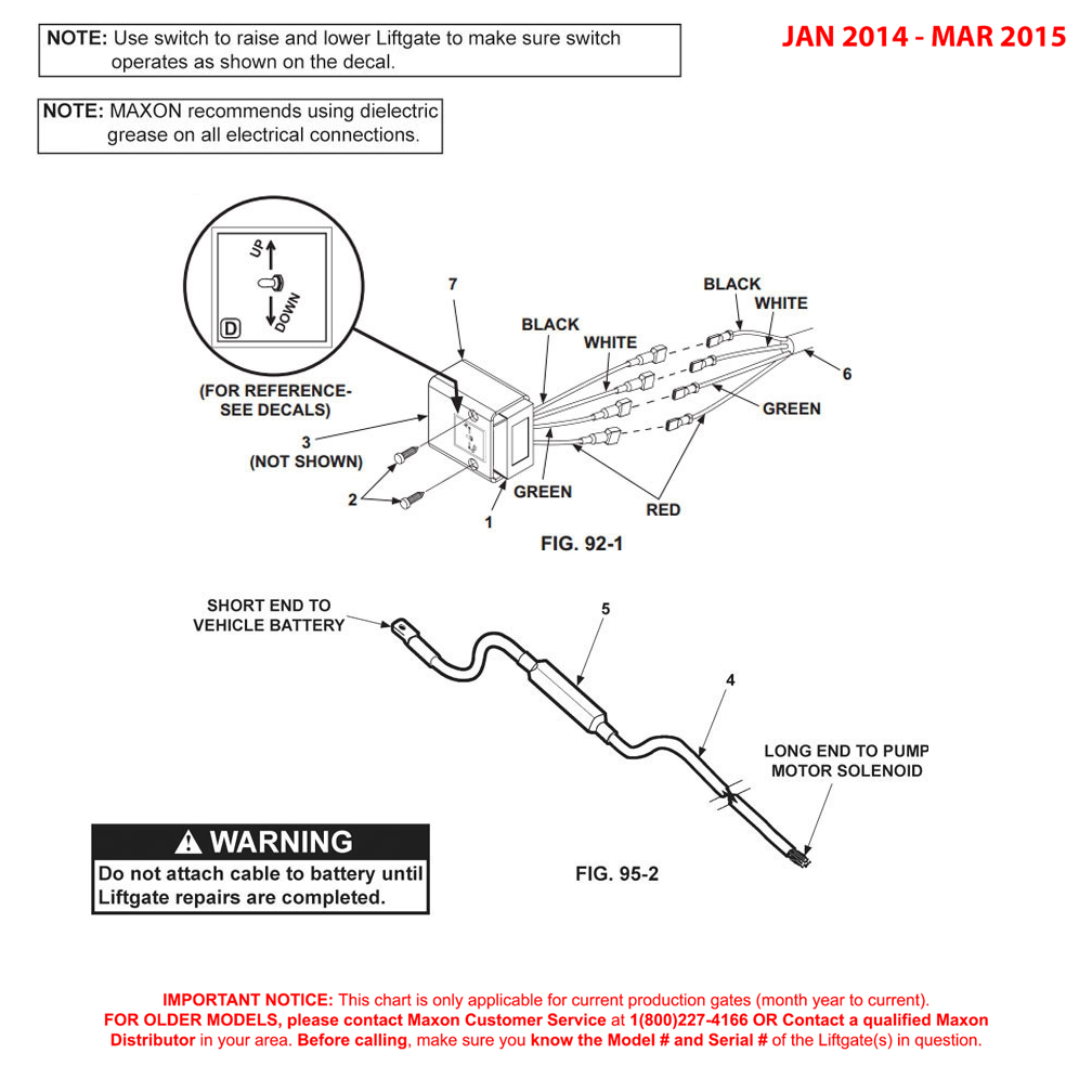 Maxon GPTWR (Jan 2014 - Mar 2015) Control Switch And Power Cable Diagram