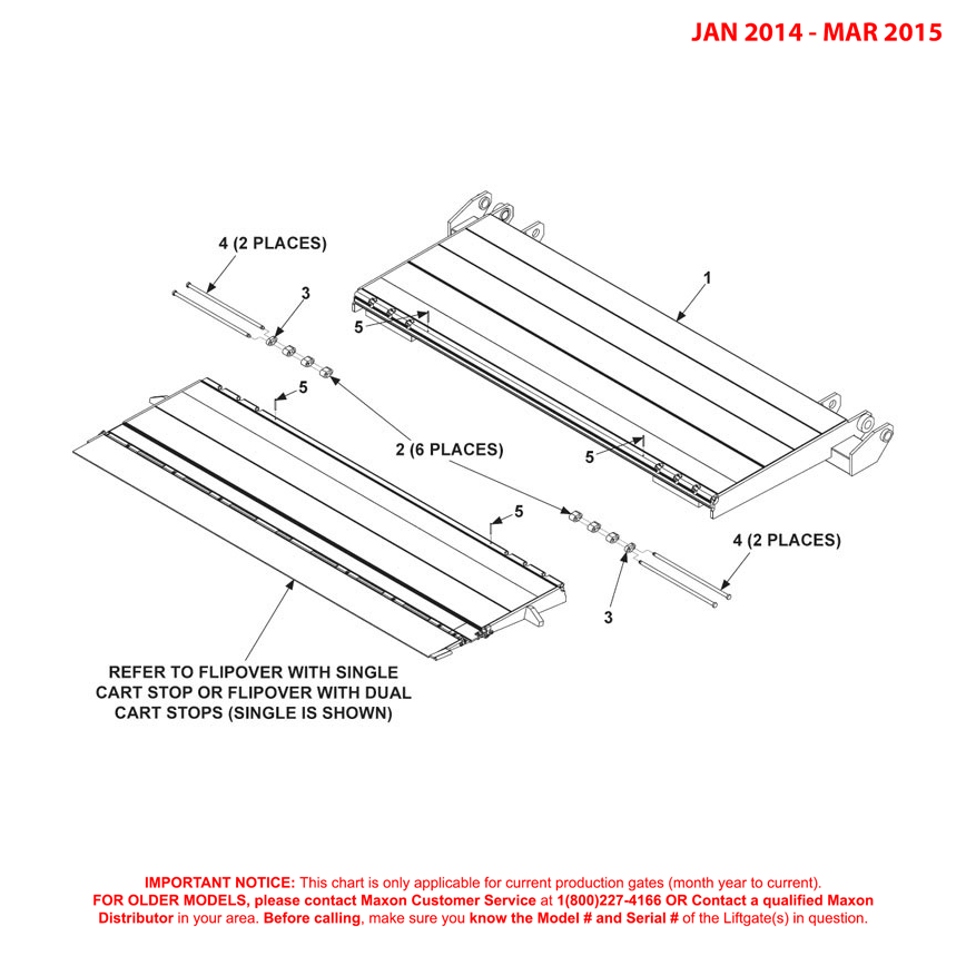 Maxon GPTWR (Jan 2014 - Mar 2015) Platform And Flipover Assembly With Cart Stops Diagram