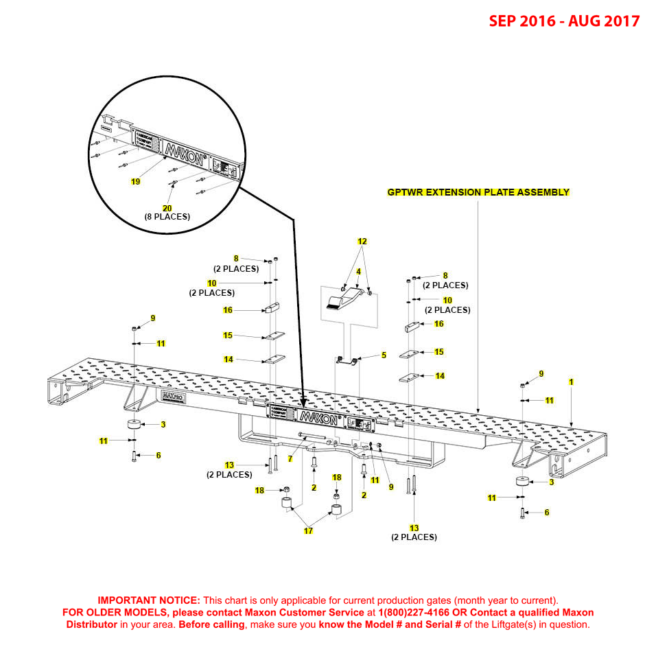 Maxon GPTWR (Sep 2016 - Aug 2017) Extension Plate Assembly Diagram