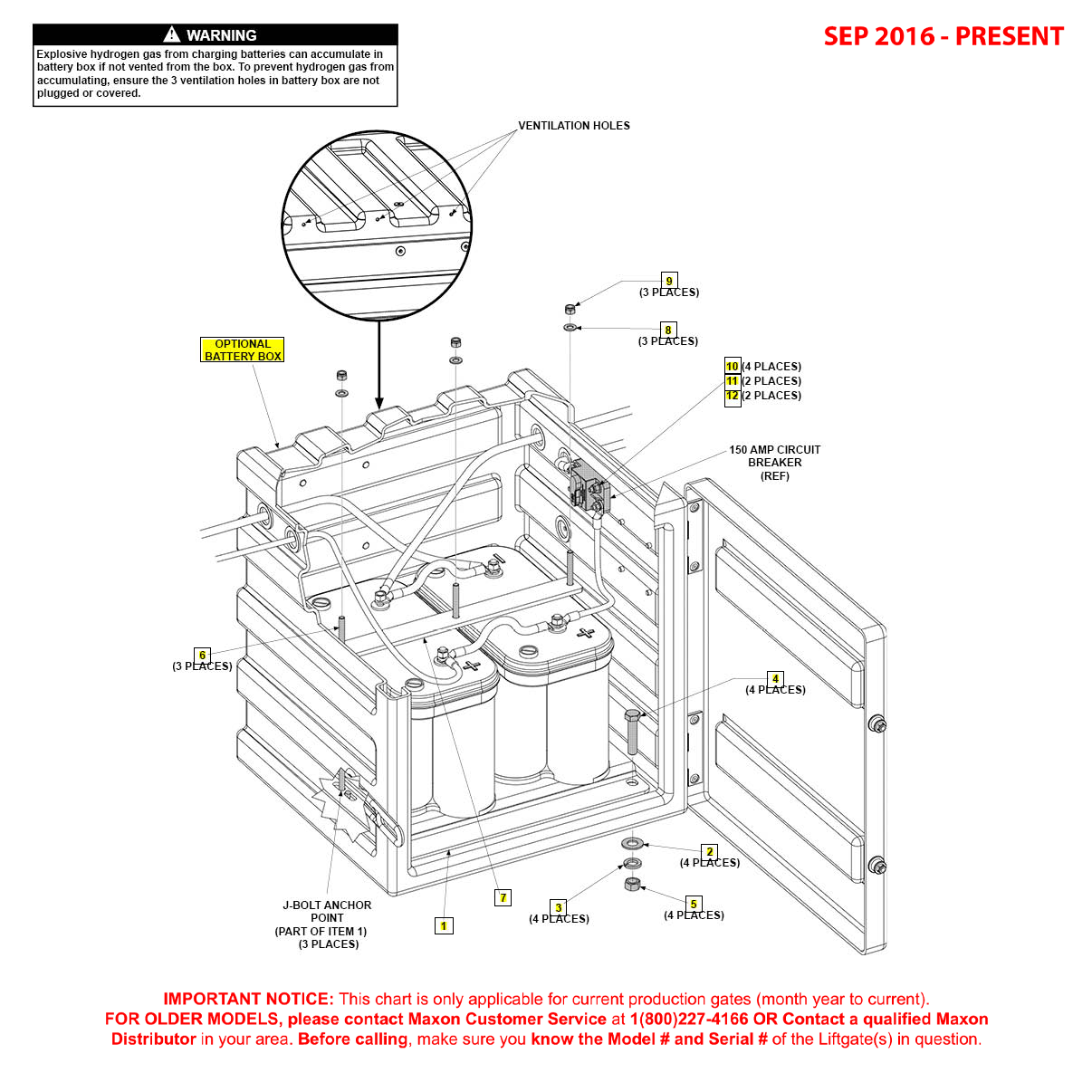 Maxon GPTWR (Sep 2016 - Present) Optional Battery Box Assembly Diagram