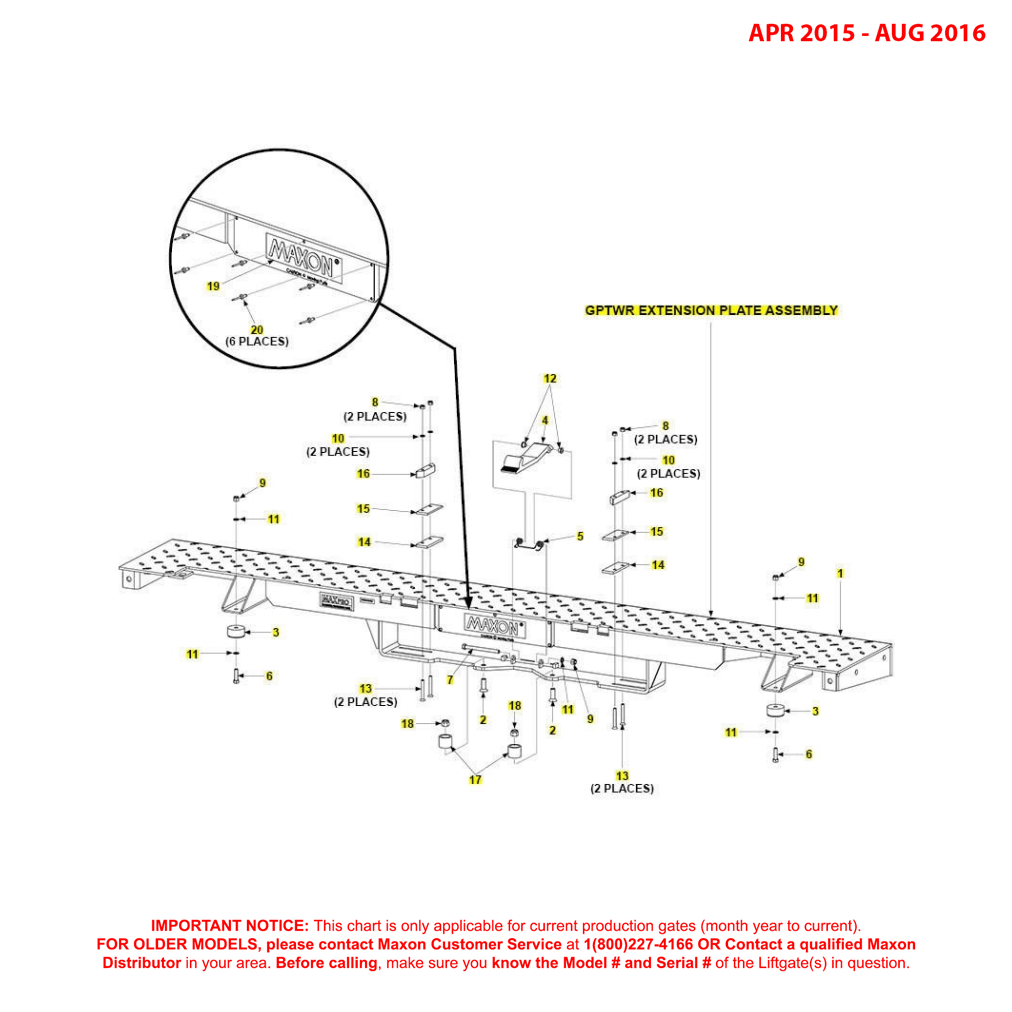 Maxon GPTWR-25/3/4/5 (Apr 2015 - Aug 2016) Extension Plate Assembly Diagram