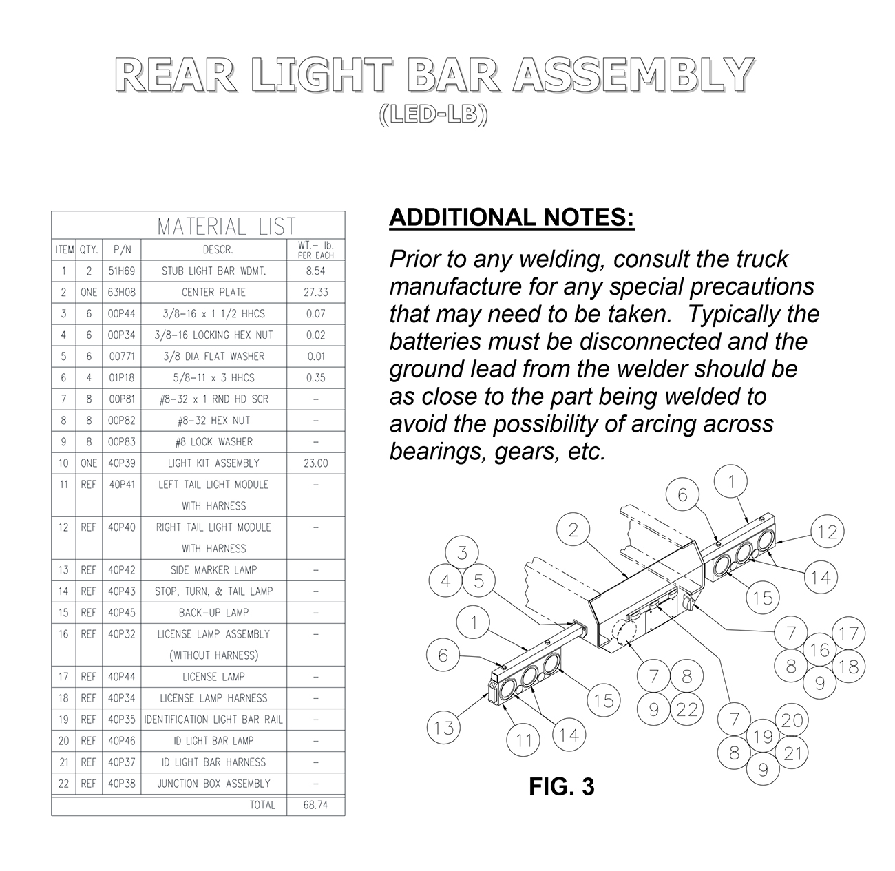 LED-LB Rear Light Bar Assembly Diagram
