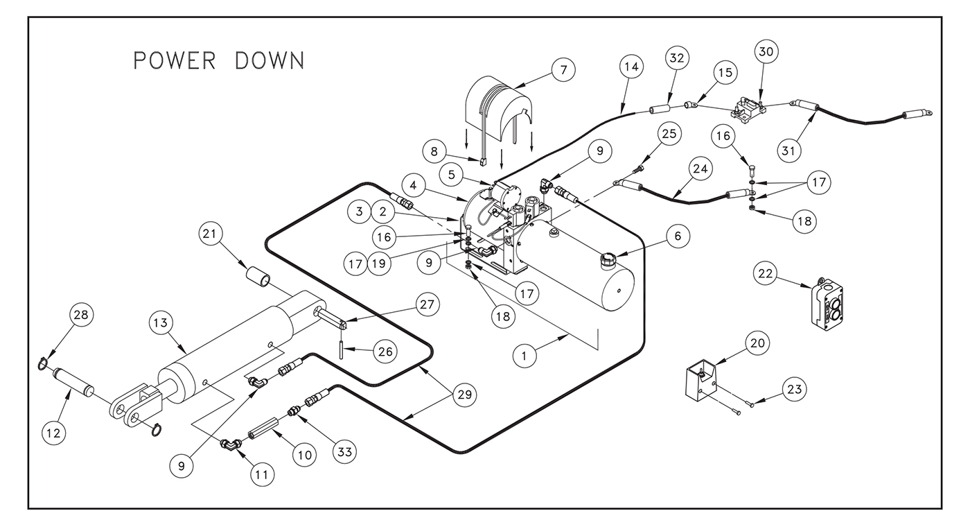 M16/20/25/30 Power Down Pump Assembly Diagram