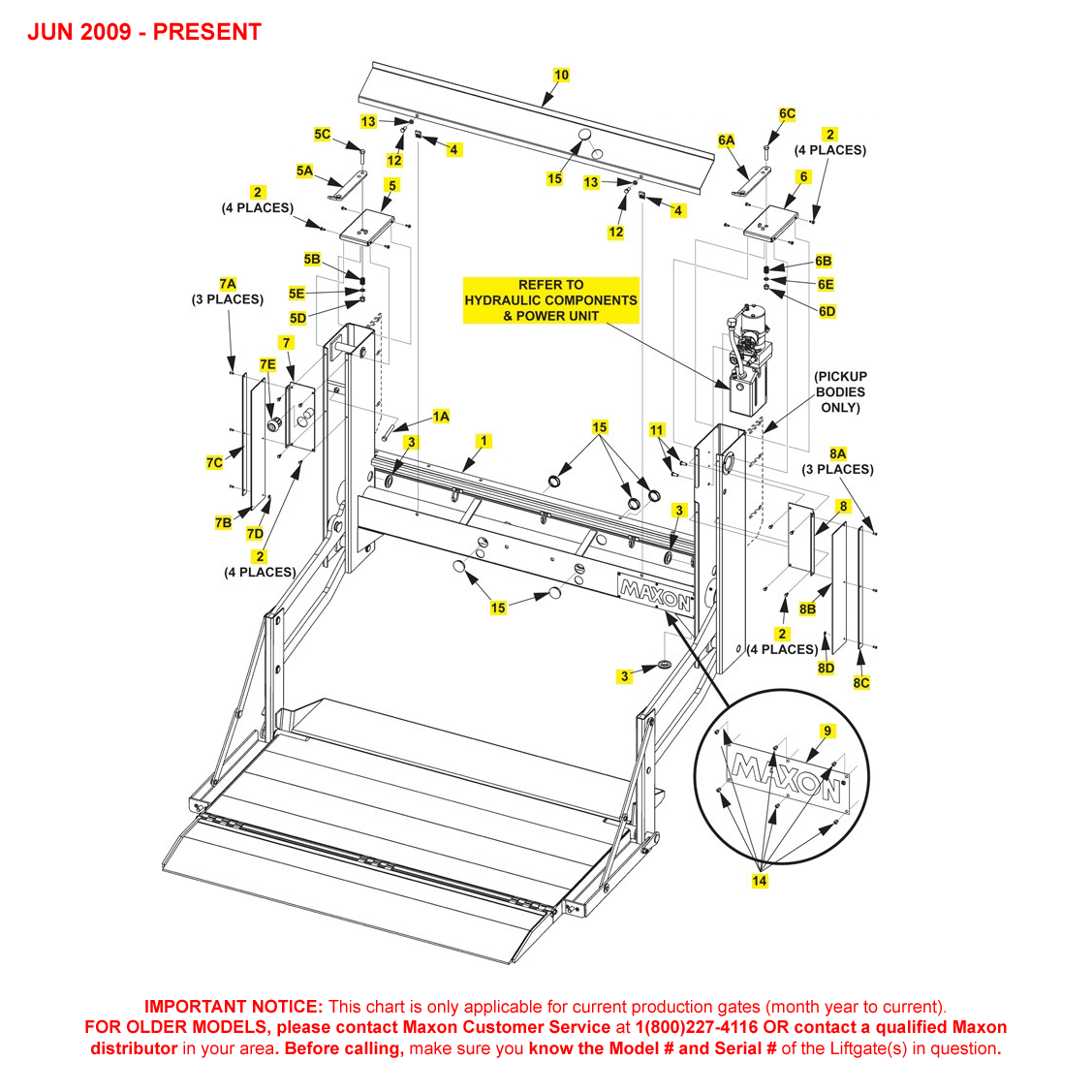 Maxon MM-1300 (Jun 2009 - Present) Aluminum Platform Main Assembly Diagram (1 OF 2)
